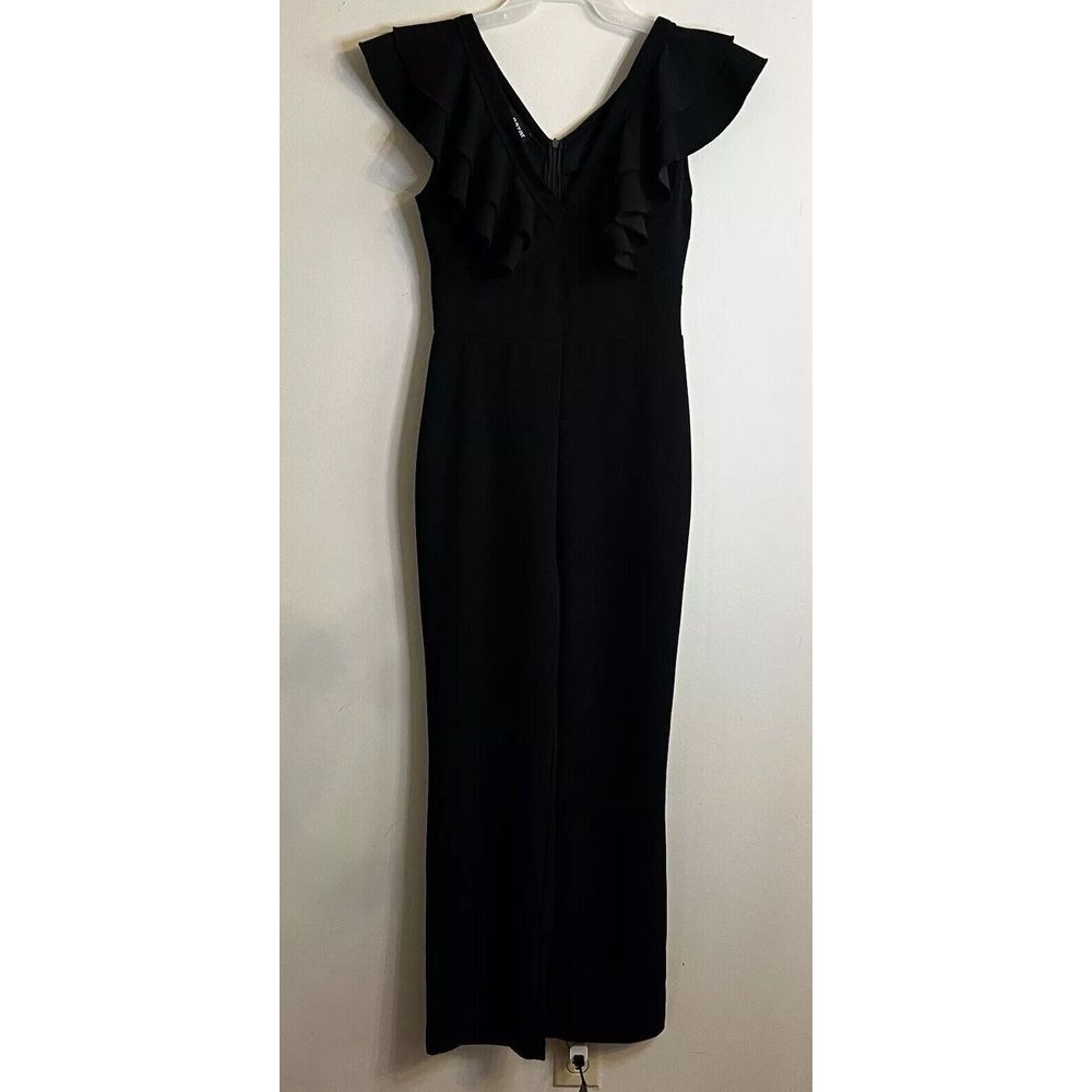 Black One Piece Pant Jumpsuit With Ruffle Detail. Womens S Super Stretchy Classy